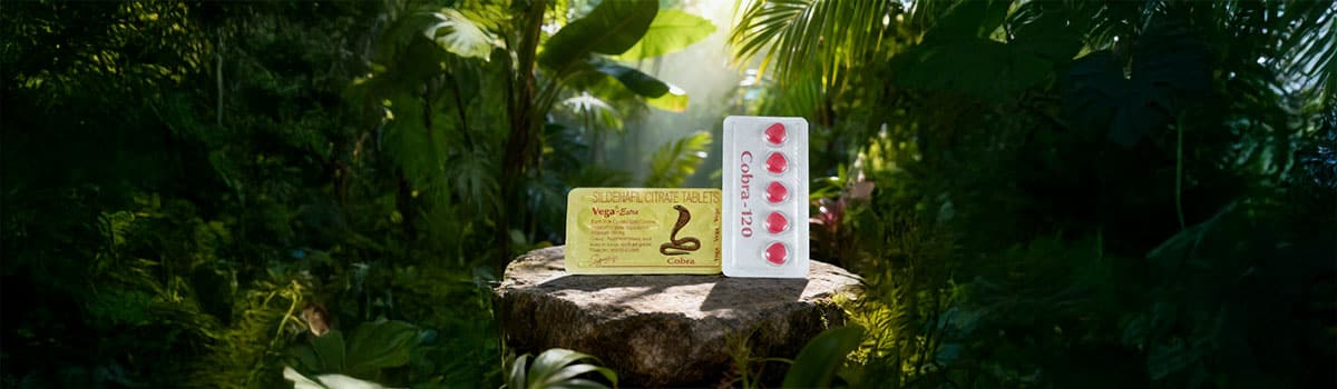 Cobra 120mg tabletta csomagolása természetes környezetben elhelyezve, sildenafil hatóanyagú potencia készítmény